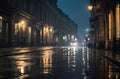 Capturing the Enchanting Melancholy: Rain-Kissed Streets in a Hauntingly Beautiful Glow.