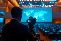 Capturing the energy of a global conference in a modern auditorium setting. Generative AI Royalty Free Stock Photo