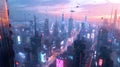 City of Tomorrow: Cyberpunk Skyscraper Haven./n