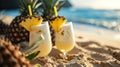 The Tropical Oasis, A Mesmerizing Vista of Exquisite Cocktails Embracing the Sun-Kissed Sandy Beach