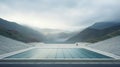 Capturing The Essence Of Nature: A Dreamy Mountain And Empty Stadium