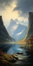 Capturing The Essence Of Nature: A Fjord Painting In The Style Of Dalhart Windberg