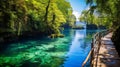 Capturing The Essence Of Nature: A Stunning Bridge Over A Clear Blue River