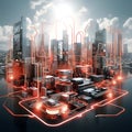 Capturing the essence of a smart city's pulsating network, this image represents a hub of interconnected data and resources Royalty Free Stock Photo