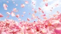 flying sakura petals create a delicate dance against a blurred lights background