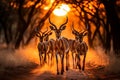 Capturing the graceful movement of antelopes in the golden light of the african savannah at sunset