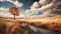 Capturing Grassland Autumn Splendor: Hotorealistic Canon Eos-1d X Mark Iii Shot Royalty Free Stock Photo