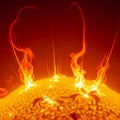 Vivid solar flares erupting from the intensely hot, glowing surface of our magnificent star Royalty Free Stock Photo