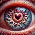 A close-up view of the human eye with pupil resembling a heart shape Royalty Free Stock Photo