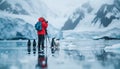 Capturing Nature\'s Beauty: A Professional Photographer with Modern Camera and Tripod amidst Iceberg Landscape,