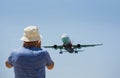 Plane spotting is a hobby of tracking airplanes which accomplished by photography Royalty Free Stock Photo