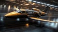 Capturing a plane's light trail with long exposure results in a motion blur effect. Royalty Free Stock Photo