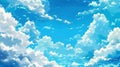 An anime-inspired scene with a mesmerizing blue sky and fluffy clouds