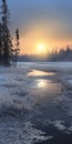 Capturing The Serene Beauty Of A Frozen Wetland At Sunset
