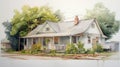 Capturing Suburban Ennui: Watercolor Painting Of An Old Home In The Usa