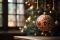 A beautiful Christmas ball with artistic design on a holiday backdrop Royalty Free Stock Photo