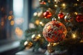 A beautiful Christmas ball with artistic design on a holiday backdrop Royalty Free Stock Photo