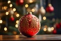 A beautiful Christmas ball with artistic design on a holiday backdrop Royalty Free Stock Photo