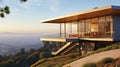 Capturing Timeless Elegance: An Image of a Midcentury Modern Gem Perched Amidst Nature\'s Canvas - AI Generative