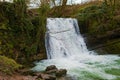 Waterfall at Janet`s Foss, in Malham Tarn Estate, in February, 2020. Royalty Free Stock Photo