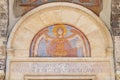Sacred fresco on the door of the Benedictine Abbey of Sant Angelo in Formis. Capua, Campania, Italy