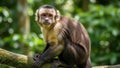 Capuchin Monkey with Light Face and Dark Fur Sitting on a Tree Branch primate animal Royalty Free Stock Photo