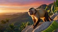 Golden Capuchin Monkey at Sunset on Mountaintop Royalty Free Stock Photo