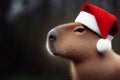 a capybara animal wearing a santa hat, funny pet, profile portrait, generated image