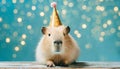 Capybara in a birthday hat, capybara celebrating at a party