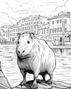 Capybara Coloring Book Page Generative AI