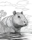 Capybara Coloring Book Page Generative AI