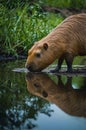 Capybara Drinking from a Pond: A Stunning Reflection Royalty Free Stock Photo