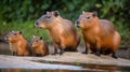 Capybara family in natural habitat. Generated AI