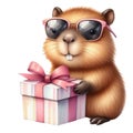 capybara holding a gift box Royalty Free Stock Photo