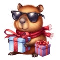 capybara holding a gift box Royalty Free Stock Photo