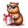 capybara holding a gift box Royalty Free Stock Photo