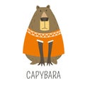 Capybara Hydrochoerinae family representative, mammal wearing knitted sweater