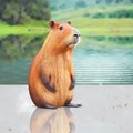 Capybara At Rainforest River. Generative AI Royalty Free Stock Photo