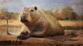 Capybara resting on the ground. generative ai Royalty Free Stock Photo