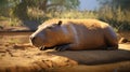 Capybara resting on the ground. generative ai Royalty Free Stock Photo