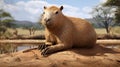Capybara resting on the ground. generative ai Royalty Free Stock Photo