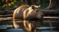 Relaxing Capybara Enjoying the Serene Water in the Wild Habitat Royalty Free Stock Photo