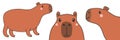 Capybara set. Water pig banner. Cute cartoon kawaii funny baby character. Smiling face head. Childish style. Sticker print,
