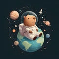 Capybara sitting on Earth in outer space in a spacesuit against the background of planets Royalty Free Stock Photo