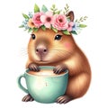 Capybara standing on a coffee cup Royalty Free Stock Photo