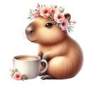 Capybara standing on a coffee cup Royalty Free Stock Photo