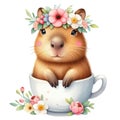 Capybara standing on a coffee cup Royalty Free Stock Photo