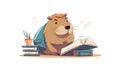 Capybara student cartoon flat style. Vector isolated illustration