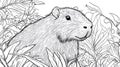 Capybara Coloring Page, Black and White Line Art Royalty Free Stock Photo