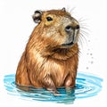 Capybara in Water Illustration Royalty Free Stock Photo